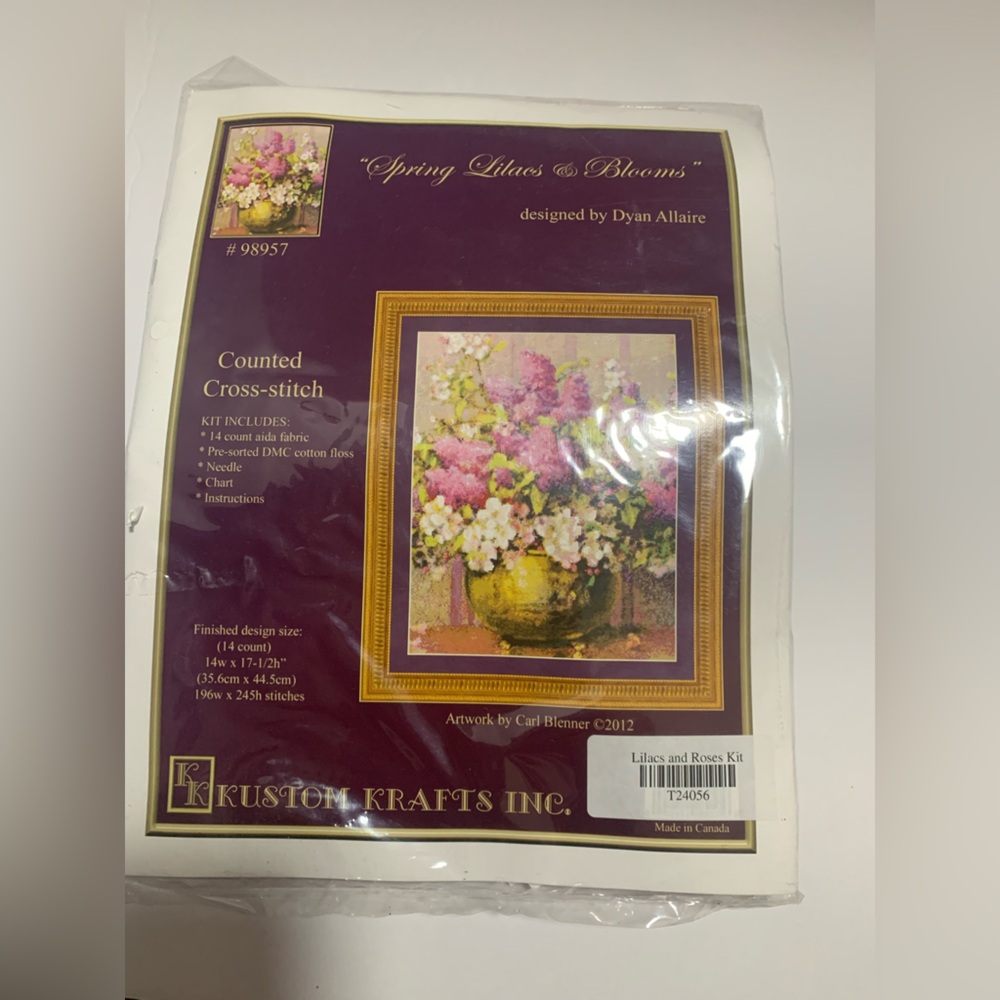 New Spring lilacs & blooms needle point cross stitch kit, finish14” x 17 1/2 “.